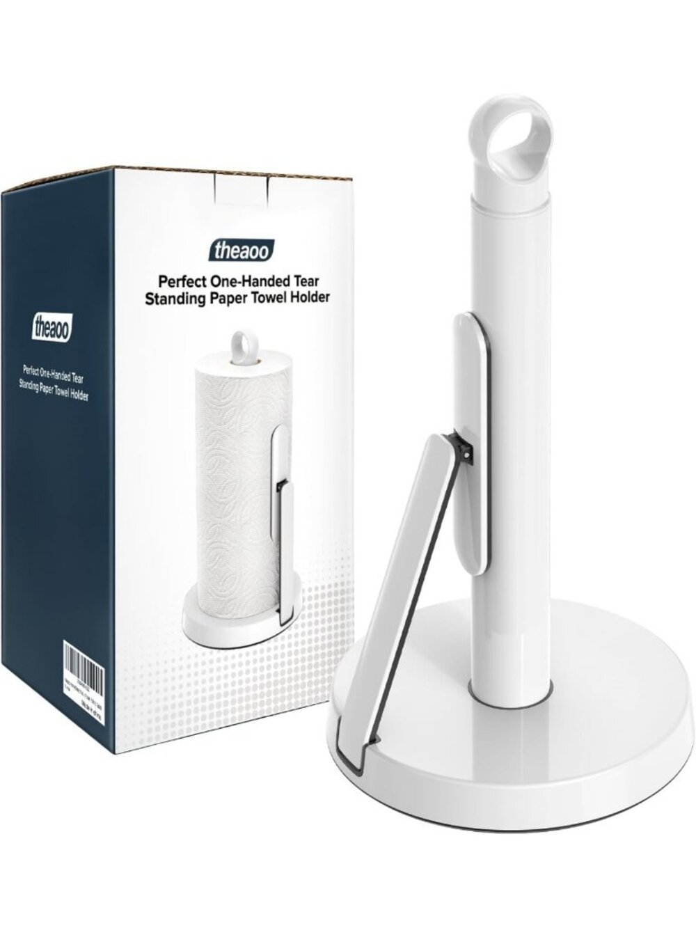 Sturdy Paper Towel Holder with Tension Arm - Countertop Design, White Finish